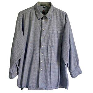 Hunt Club Blue and White Cotton Long Sleeve Button Down Shirt Men's Size 17